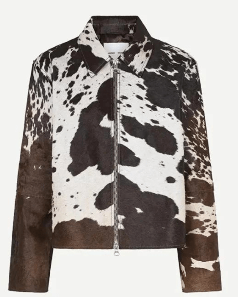 Cowhide Classic Brown And White Leather Jacket Super Star Jacket