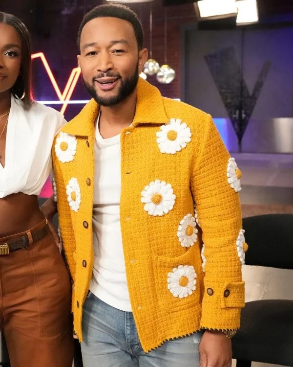 E! News 2025 John Legend Yellow Daisy Appliqué Jacket Super Star Jacket