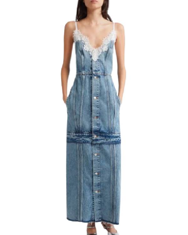 E! News Hannah Waddingham Denim Trim Dress Superstar Jacket