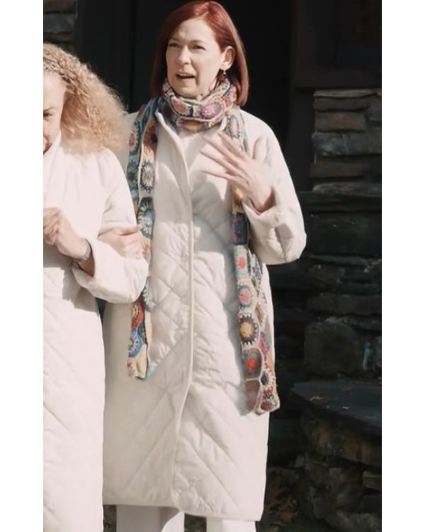 Elsbeth S02 Carrie Preston White Quilted Long Coat Super Star Jacket