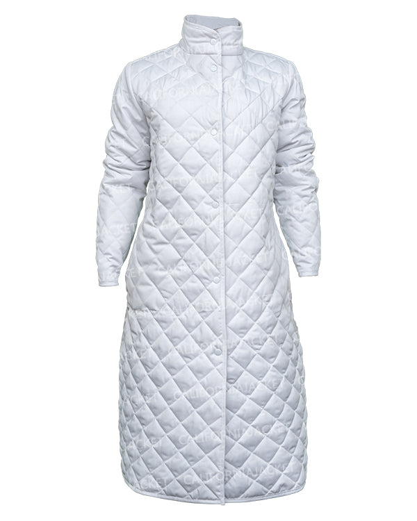 Elsbeth S02 Carrie Preston White Quilted Long Coat Super Star Jacket