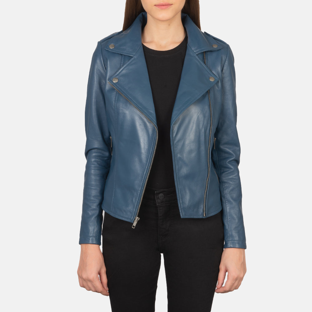 Flashback Blue Leather Biker JacketFlashback Blue Leather Biker Jacket Super Star Jacket