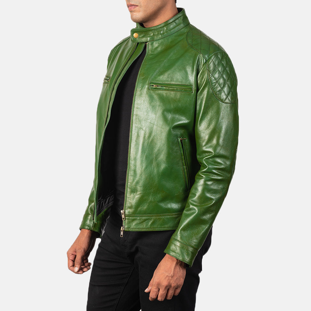 Gatsby Green Leather Biker Jacket Super Star Jacket