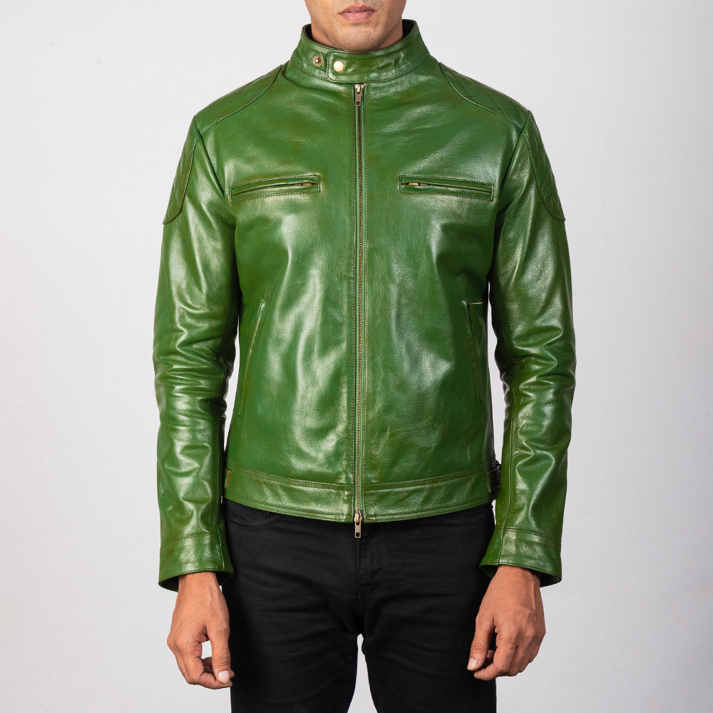 Gatsby Green Leather Biker Jacket Super Star Jacket