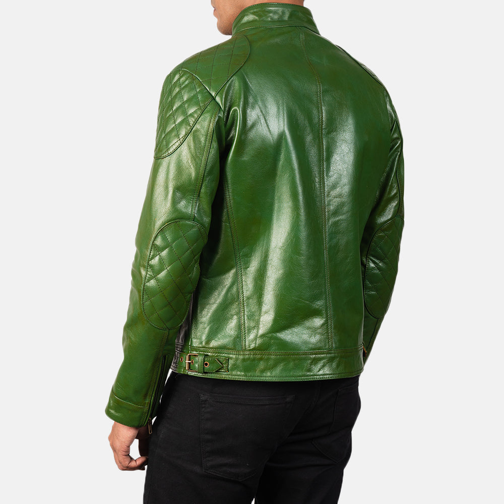 Gatsby Green Leather Biker Jacket Super Star Jacket