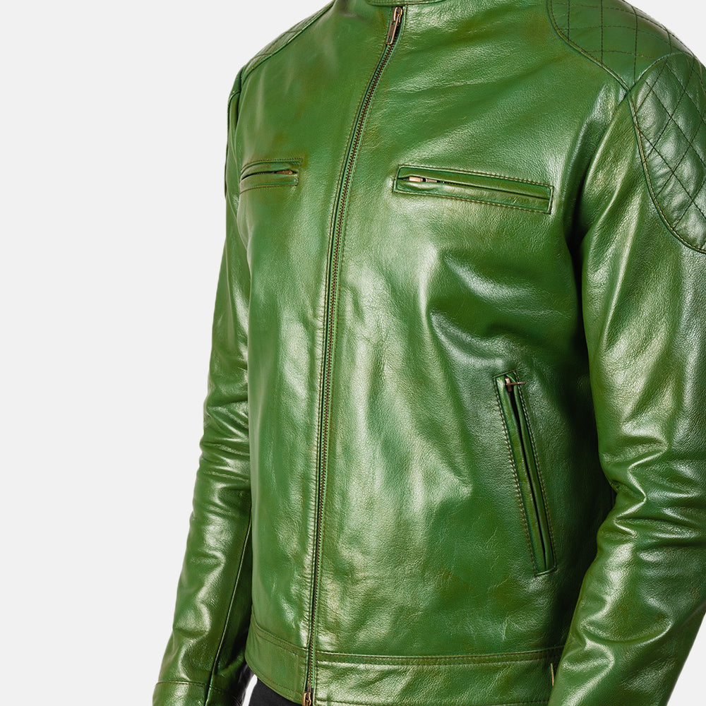Gatsby Green Leather Biker Jacket Super Star Jacket
