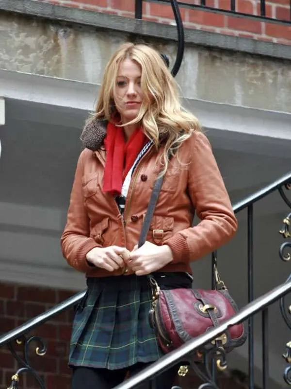 Gossip Girl Serena van der Woodsen Brown Leather Jacket Superstar Jacket