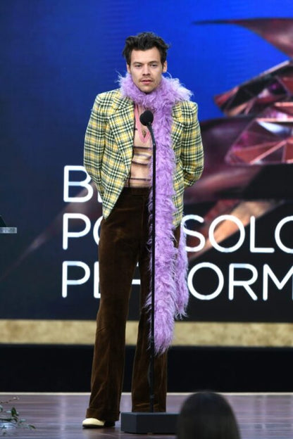 Harry Styles Grammys Yellow Plaid Checkered Blazer Super Star Jacket