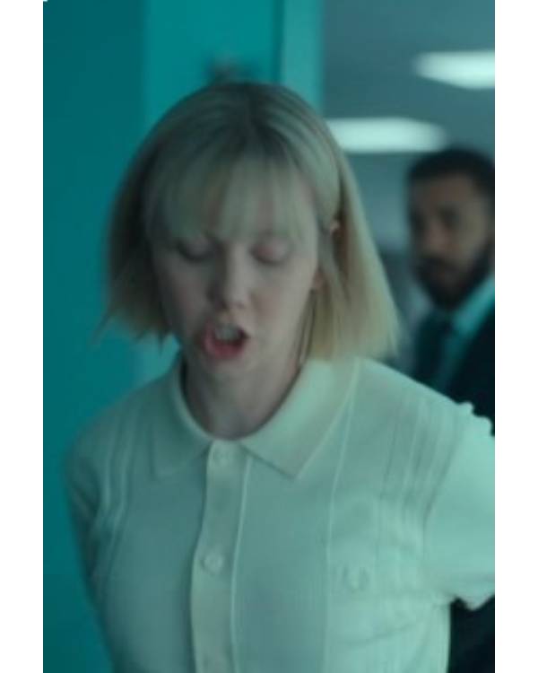Karen Pirie Karen White Ribbed Polo Top