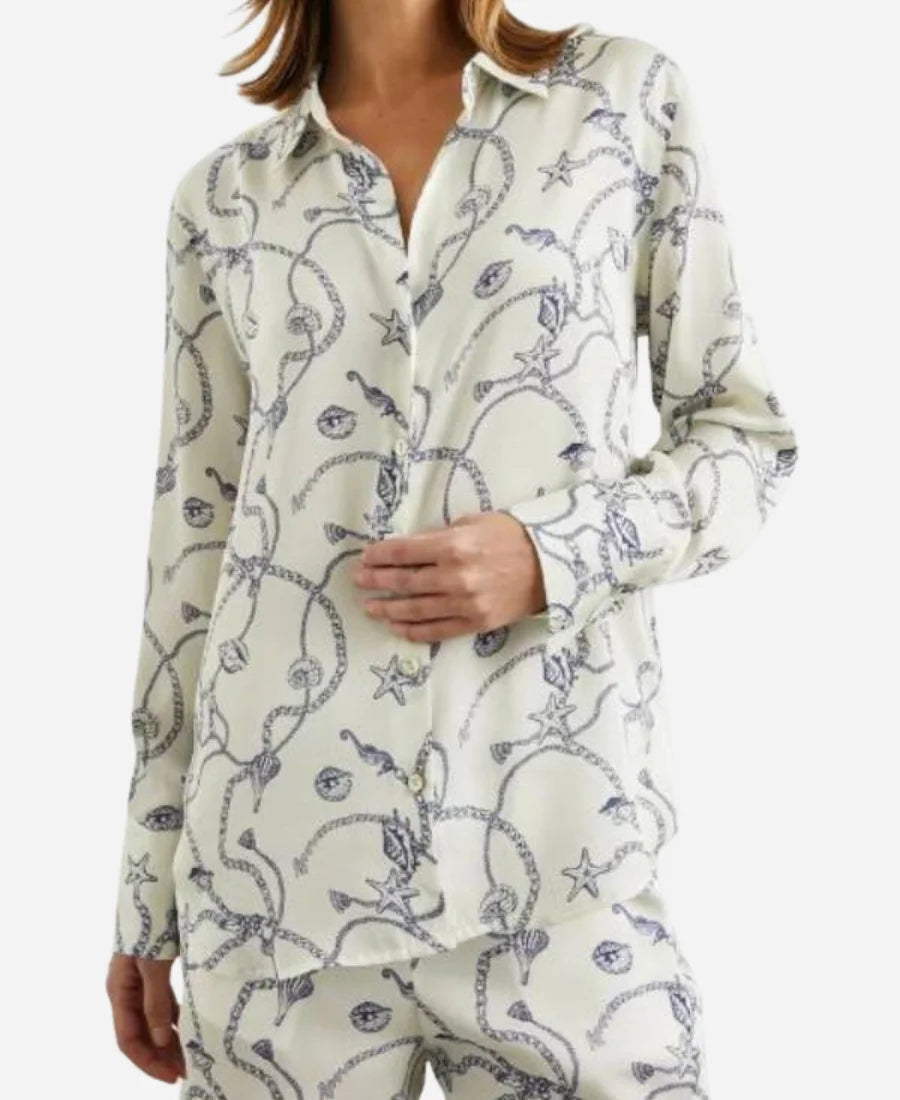 Love Hotel S01 Shannon Beador Blue Nautical Chain Print Shirt Super Star Jacket