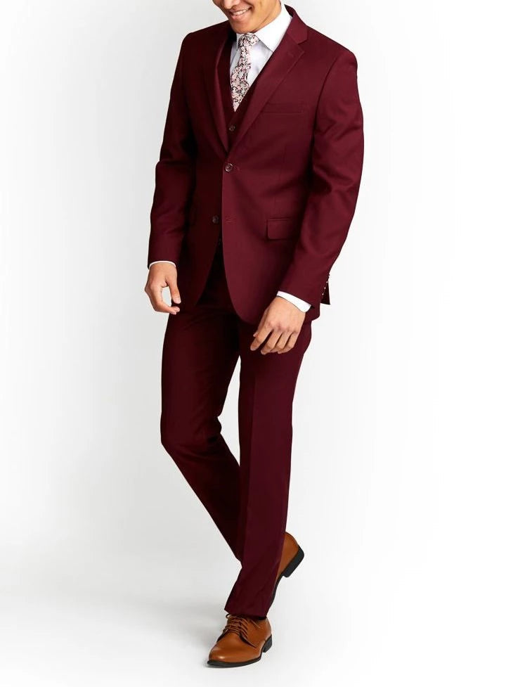 Men's Three-Piece Slim Fit Maroon Suit - Wedding Suit for Men Super Star Jacket