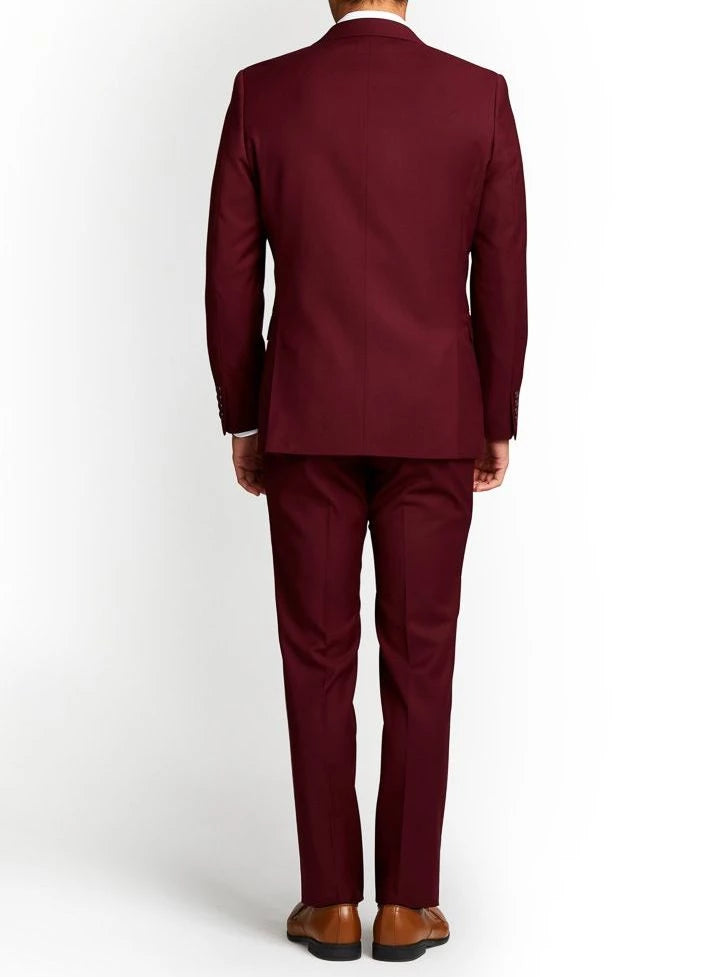 Men's Three-Piece Slim Fit Maroon Suit - Wedding Suit for Men Super Star Jacket