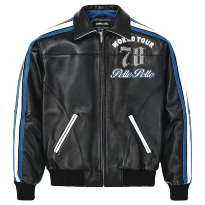 Men Pelle Pelle World Tour Black And Blue Plush Jacket Super Star Jacket