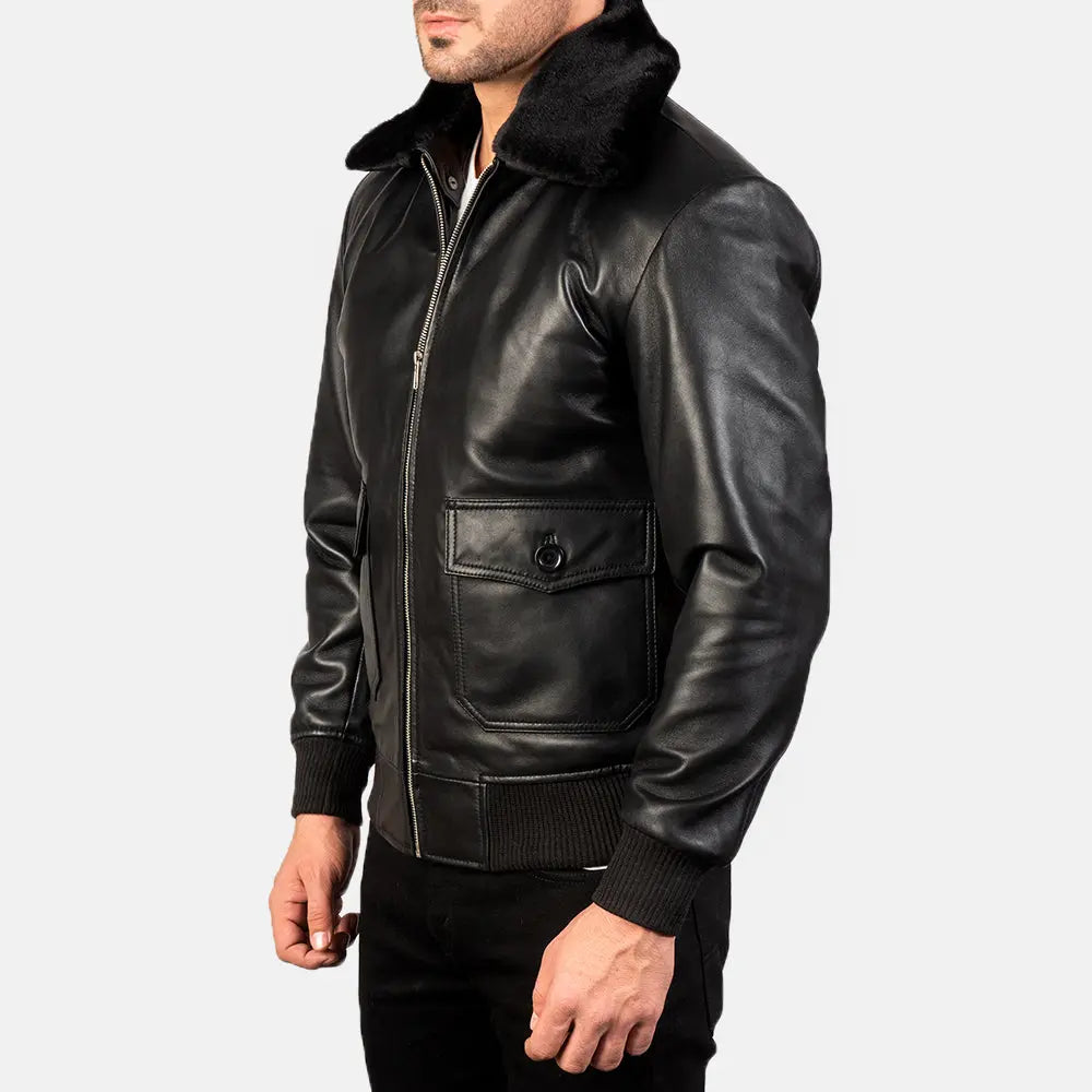 Airin G-1 Black Leather Bomber Jacket Super Star Jacket