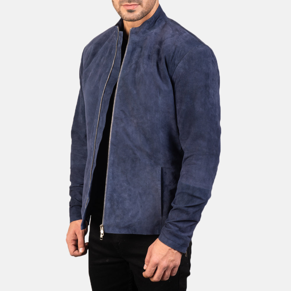 Charcoal Navy Blue Suede Biker Jacket Super Star Jacket