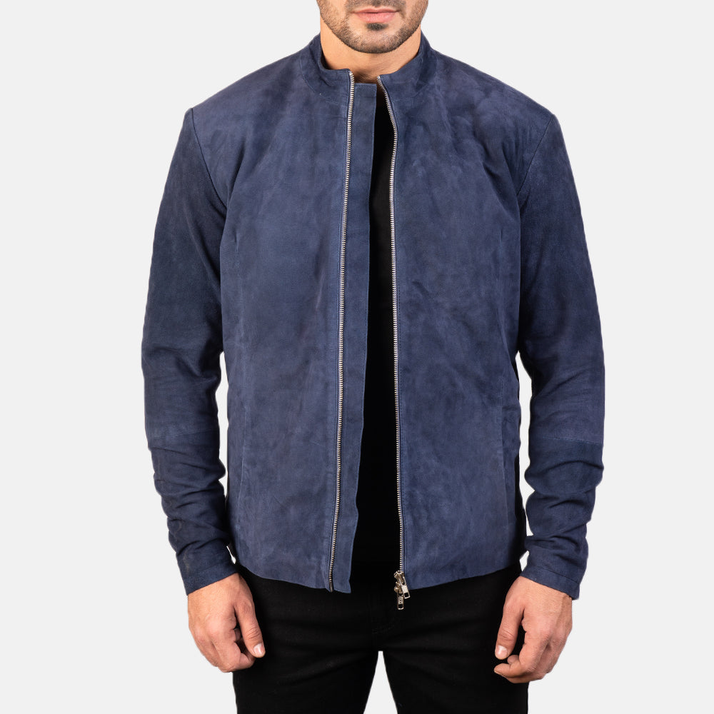Charcoal Navy Blue Suede Biker Jacket Super Star Jacket