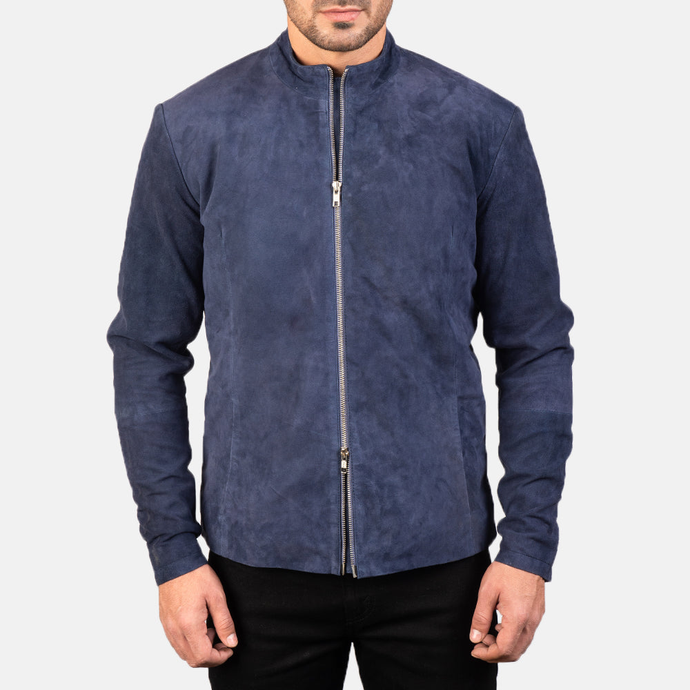 Charcoal Navy Blue Suede Biker Jacket Super Star Jacket