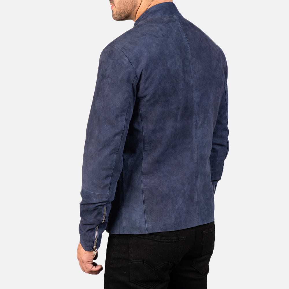 Charcoal Navy Blue Suede Biker Jacket Super Star Jacket