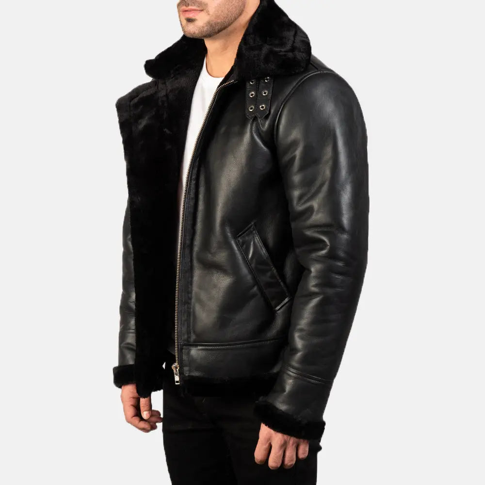 Francis B-3 Black Leather Bomber Jacket Super Star Jacket
