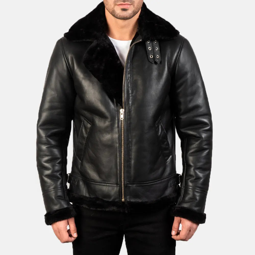 Francis B-3 Black Leather Bomber Jacket Super Star Jacket
