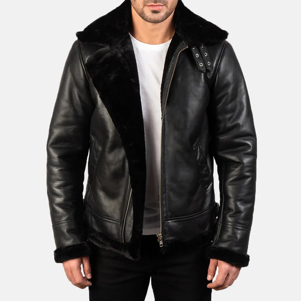 Francis B-3 Black Leather Bomber Jacket Super Star Jacket
