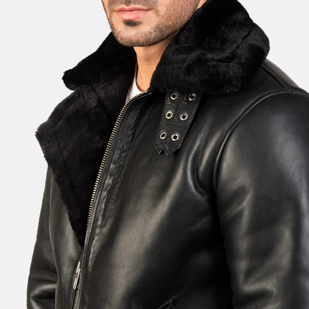 Francis B-3 Black Leather Bomber Jacket Super Star Jacket