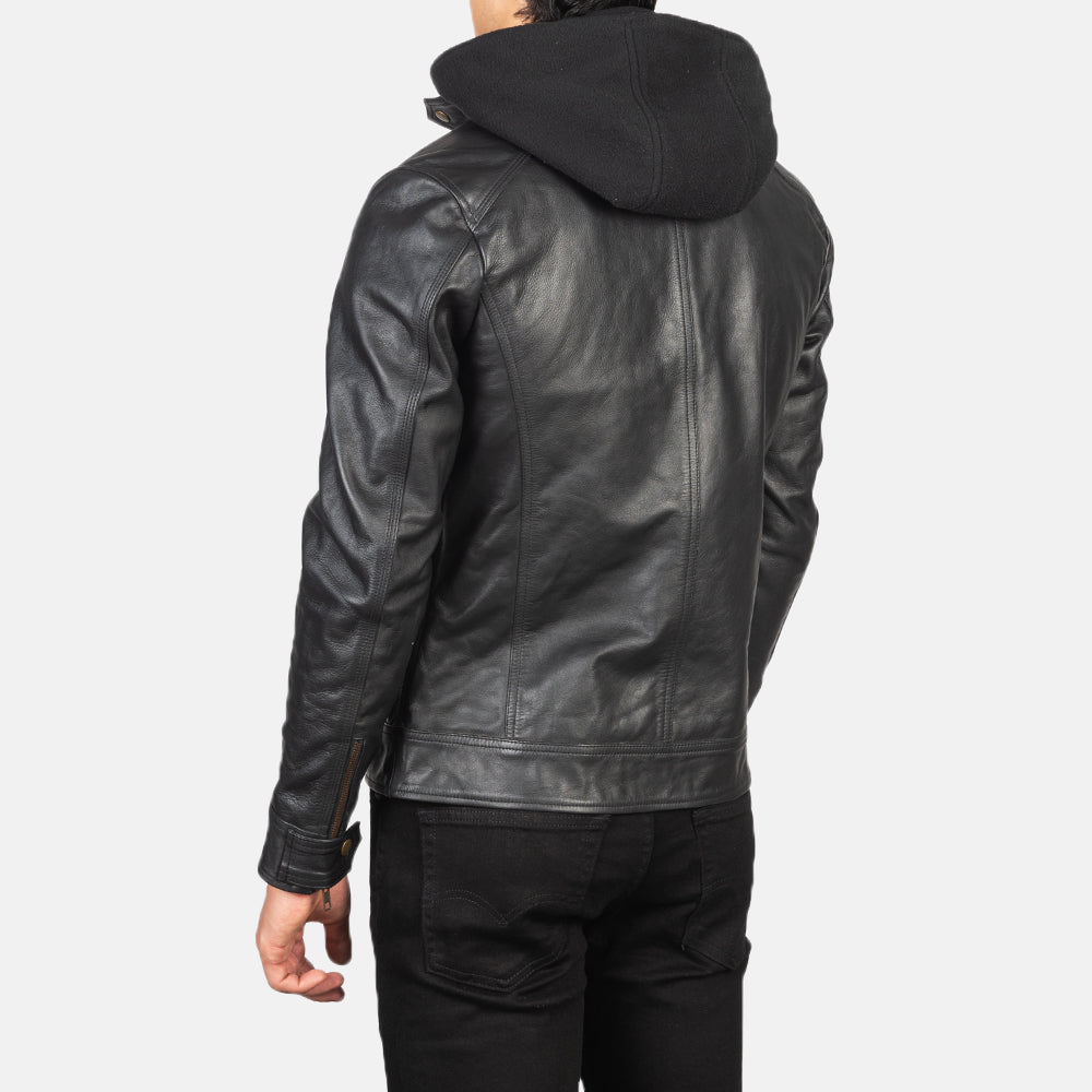 Hector Black Hooded Leather Biker Jacket Super Star Jacket