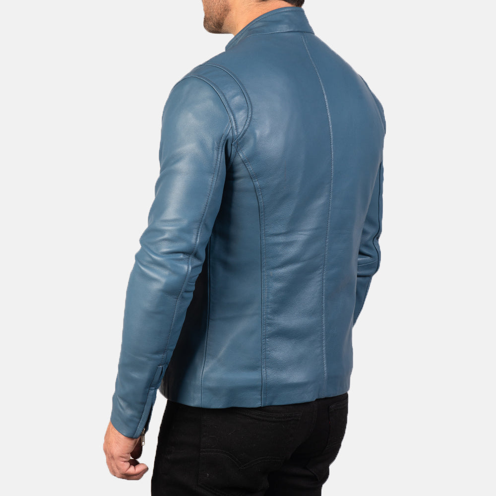 Ionic Blue Leather Biker Jacket Super Star Jacket