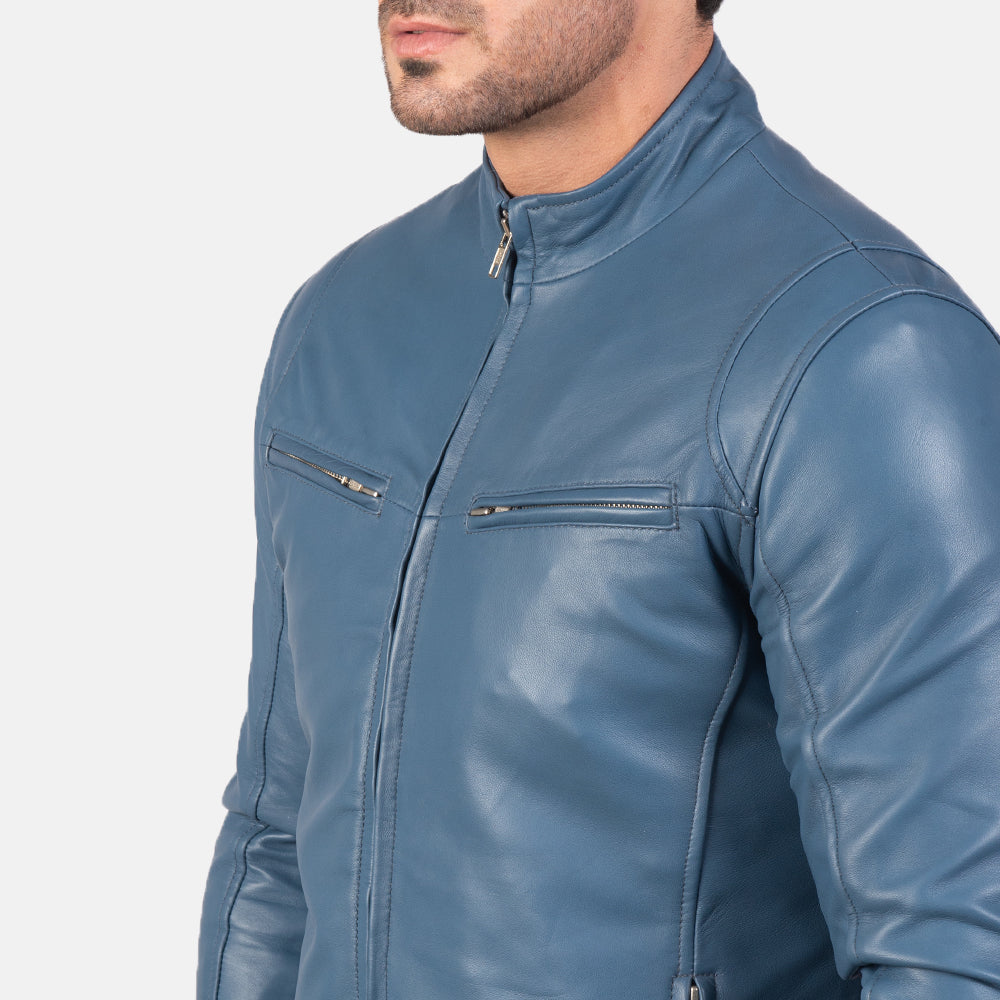 Ionic Blue Leather Biker Jacket Super Star Jacket