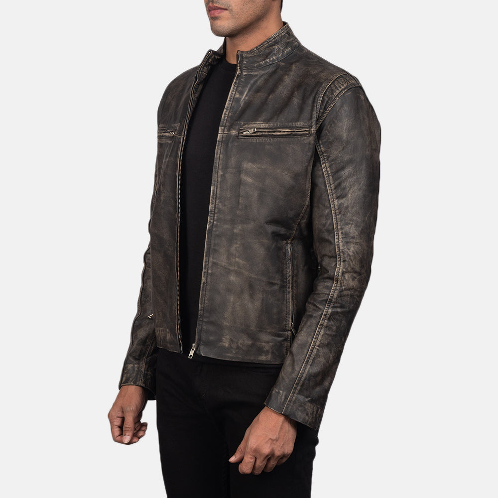 Ionic Distressed Brown Leather Biker Jacket Super Star Jacket