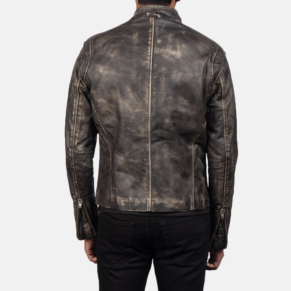 Ionic Distressed Brown Leather Biker Jacket Super Star Jacket