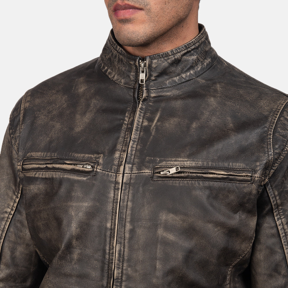 Ionic Distressed Brown Leather Biker Jacket Super Star Jacket