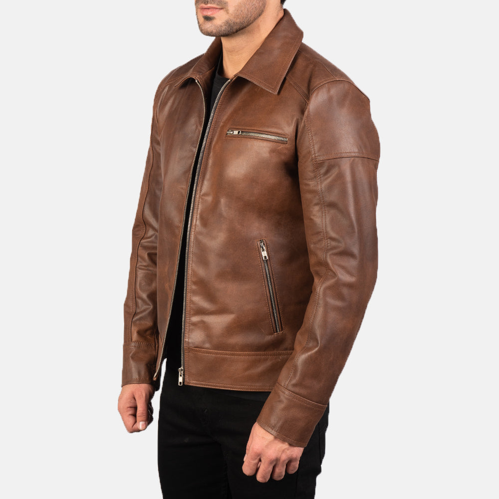 Lavendard Brown Leather Biker Jacket Super Star Jacket