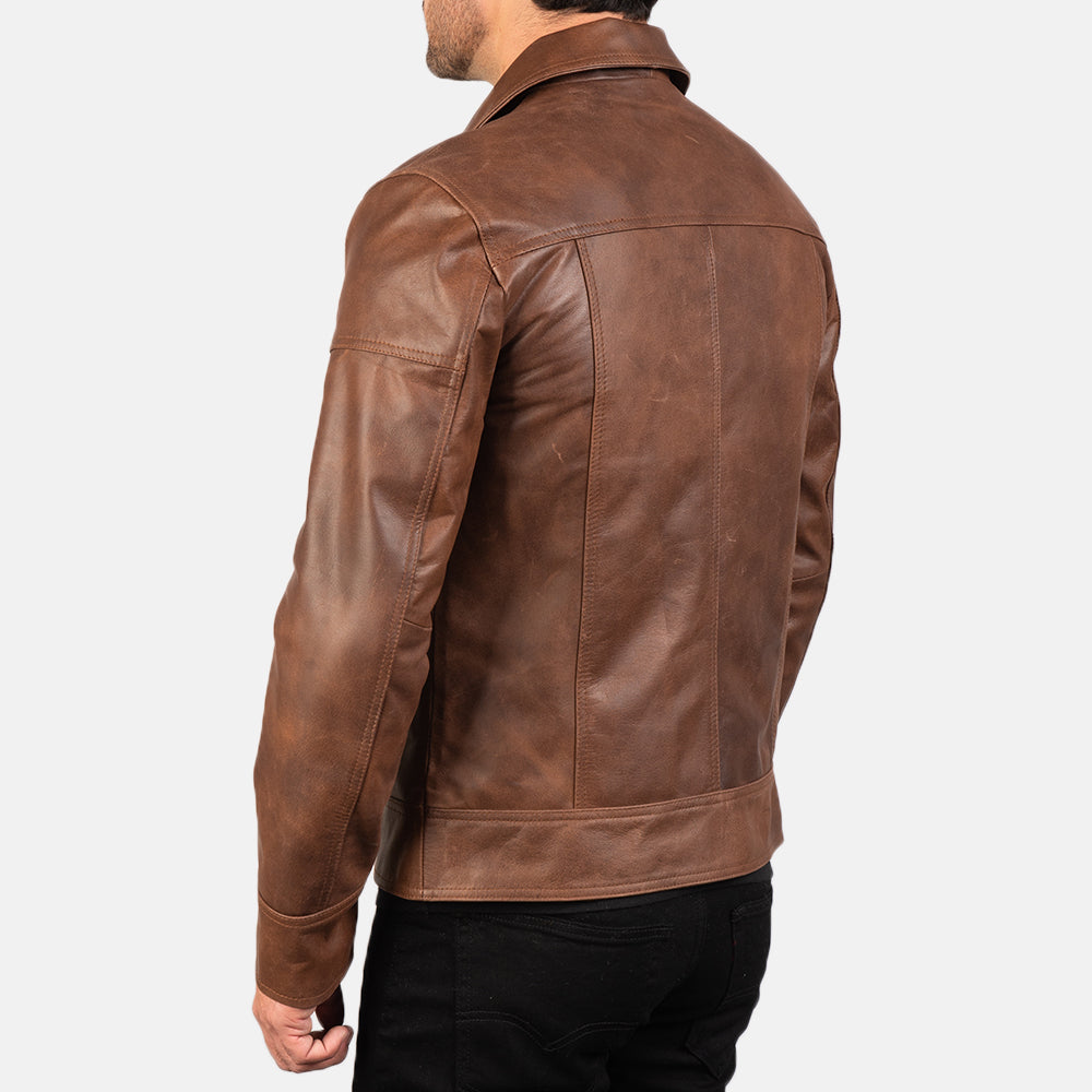 Lavendard Brown Leather Biker Jacket Super Star Jacket
