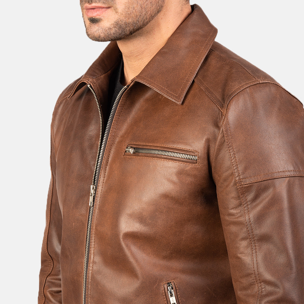 Lavendard Brown Leather Biker Jacket Super Star Jacket