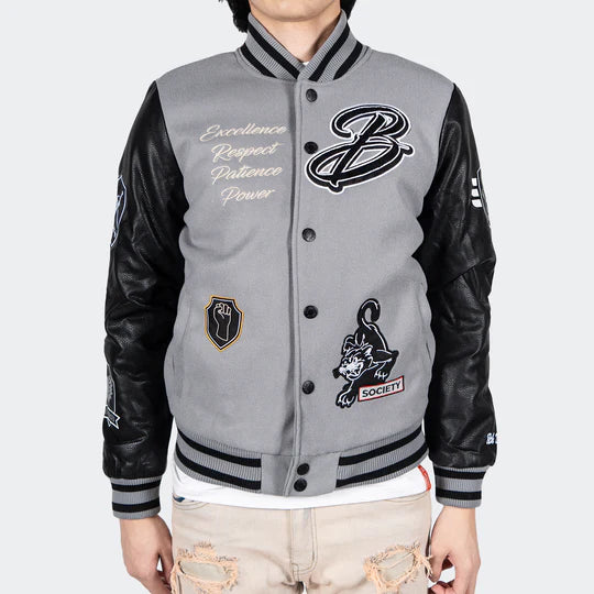Men’s Black Panther Power Grey Varsity Jacket Super Star Jacket
