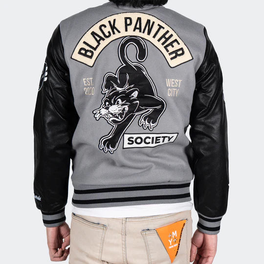 Men’s Black Panther Power Grey Varsity Jacket Super Star Jacket
