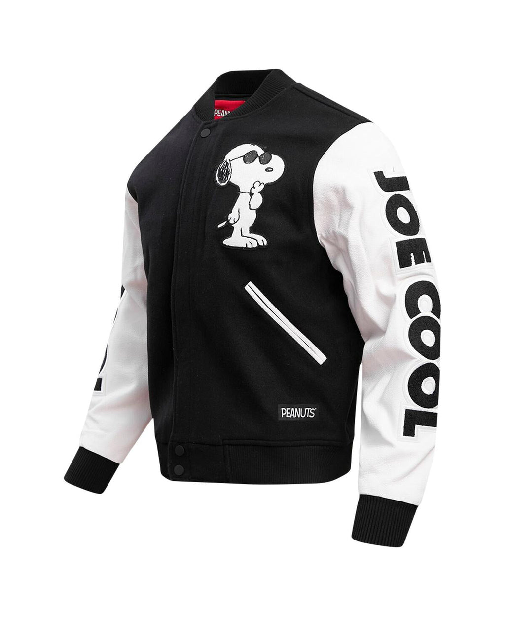 Men’s Black Peanuts Snoopy Joe Cool Full-zip Varsity Jacket Super Star Jacket