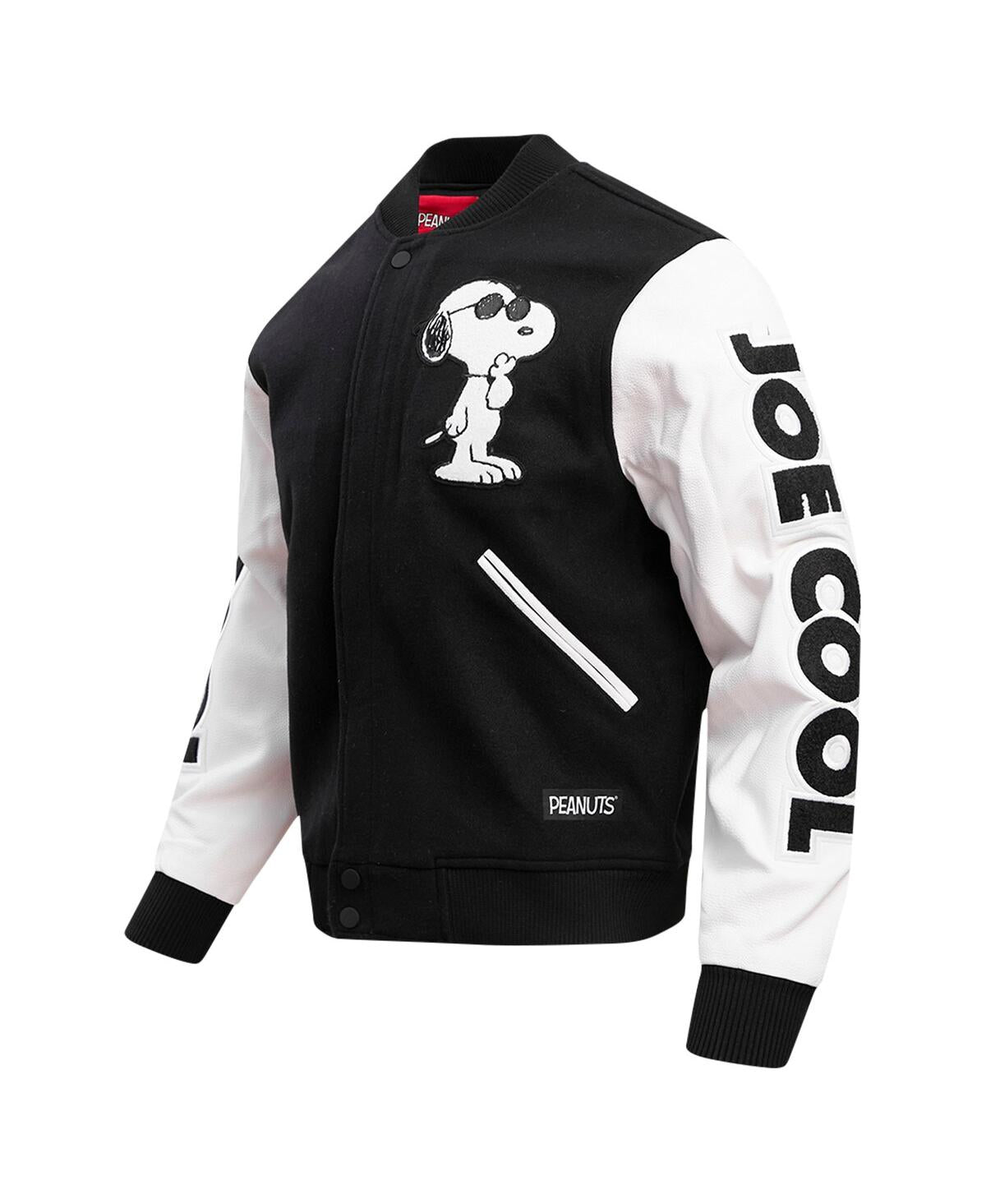 Men’s Black Peanuts Snoopy Joe Cool Full-zip Varsity Jacket Super Star Jacket