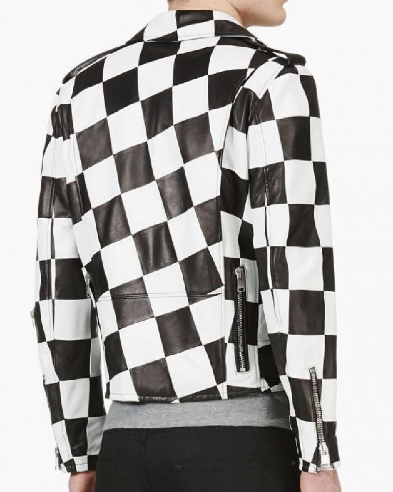 Men’s Motorcycle Checkerboard Leather Jacket Super Star Jacket