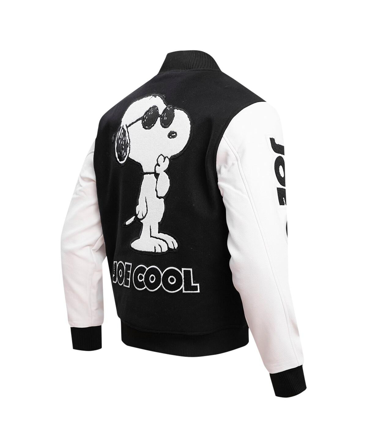 Men’s Black Peanuts Snoopy Joe Cool Full-zip Varsity Jacket Super Star Jacket