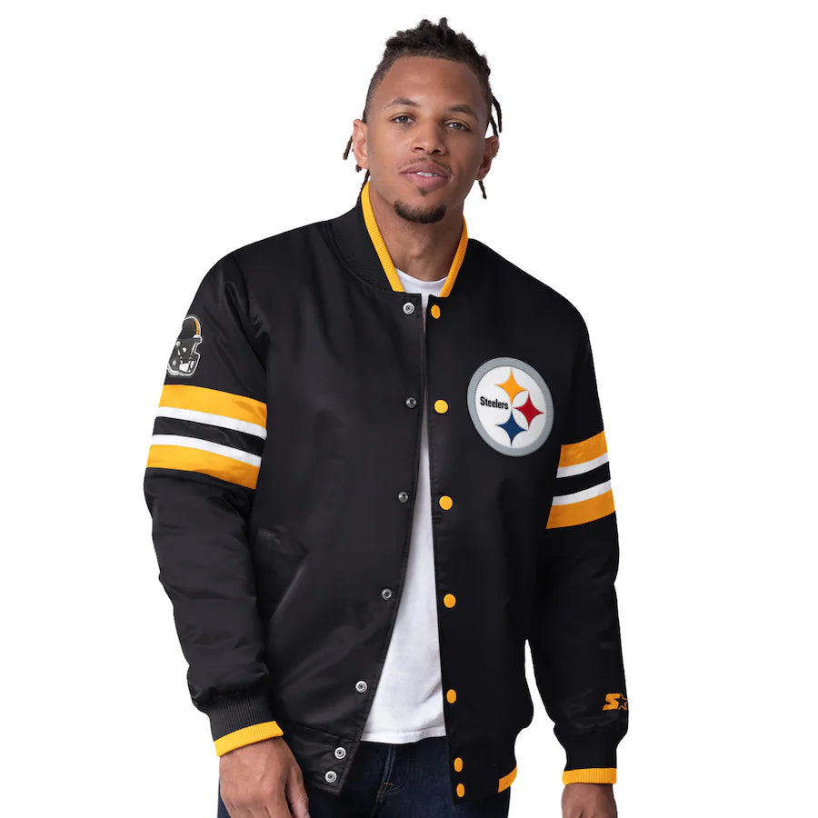 Men’s Pittsburgh Steelers Starter Black Scout I Full-Snap Varsity Jacket Super Star Jacket