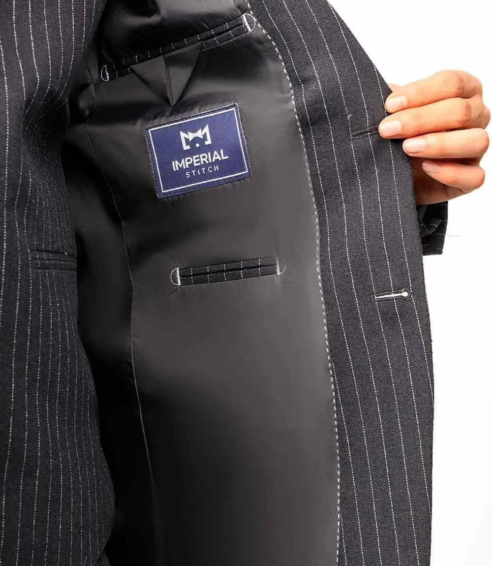 Men's Black Pinstripe 3-Piece Suit – Thomas Peaky Style Formal Outfit Super Star Jacket