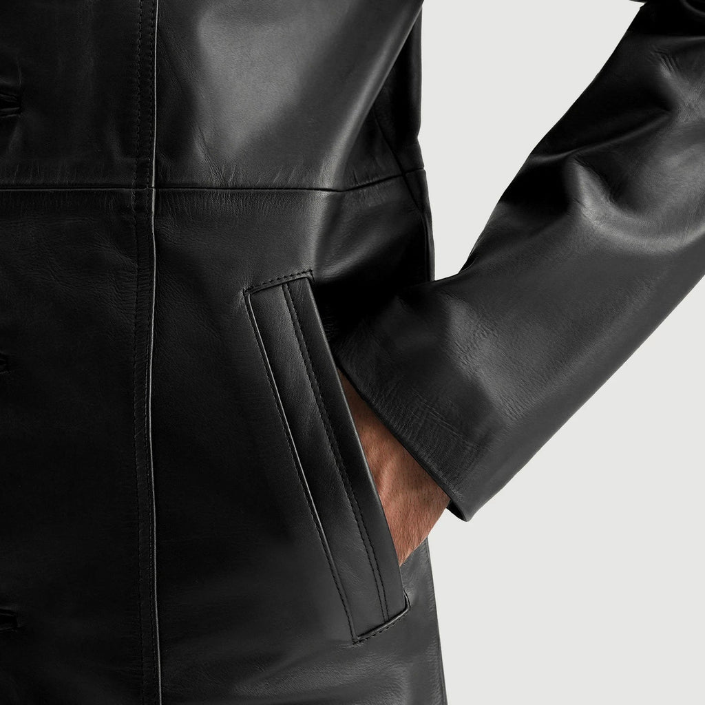 Don Long Black Leather Coat Super Star Jacket
