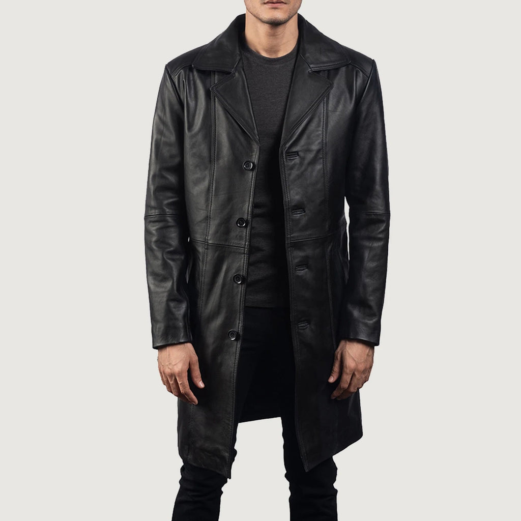 Don Long Black Leather Coat Super Star Jacket