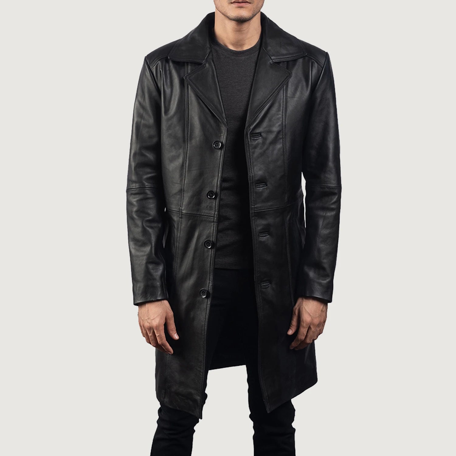 Don Long Black Leather Coat Super Star Jacket