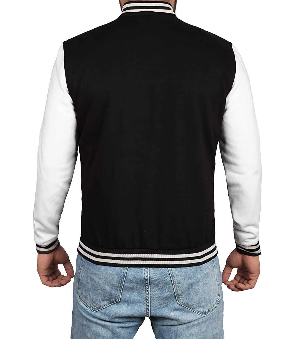 Men's Black and White Varsity Jacket - College Baseball Style Super Star Jacket