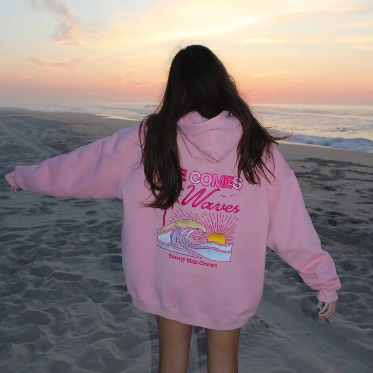 “Life Comes in Waves” Oversized “Blush Pink” Hoodie Superstar Jacket