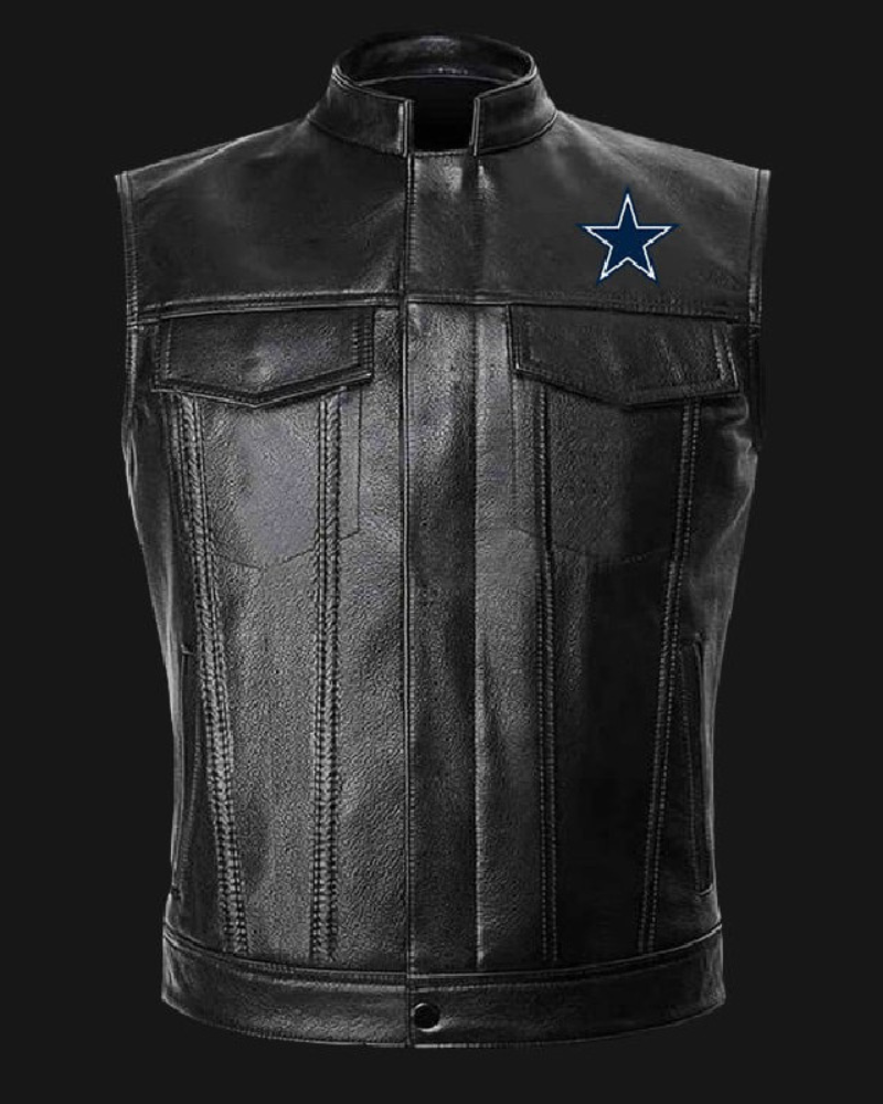 NFL Team Dallas Cowboys Black Leather Vest Super Star Jacket