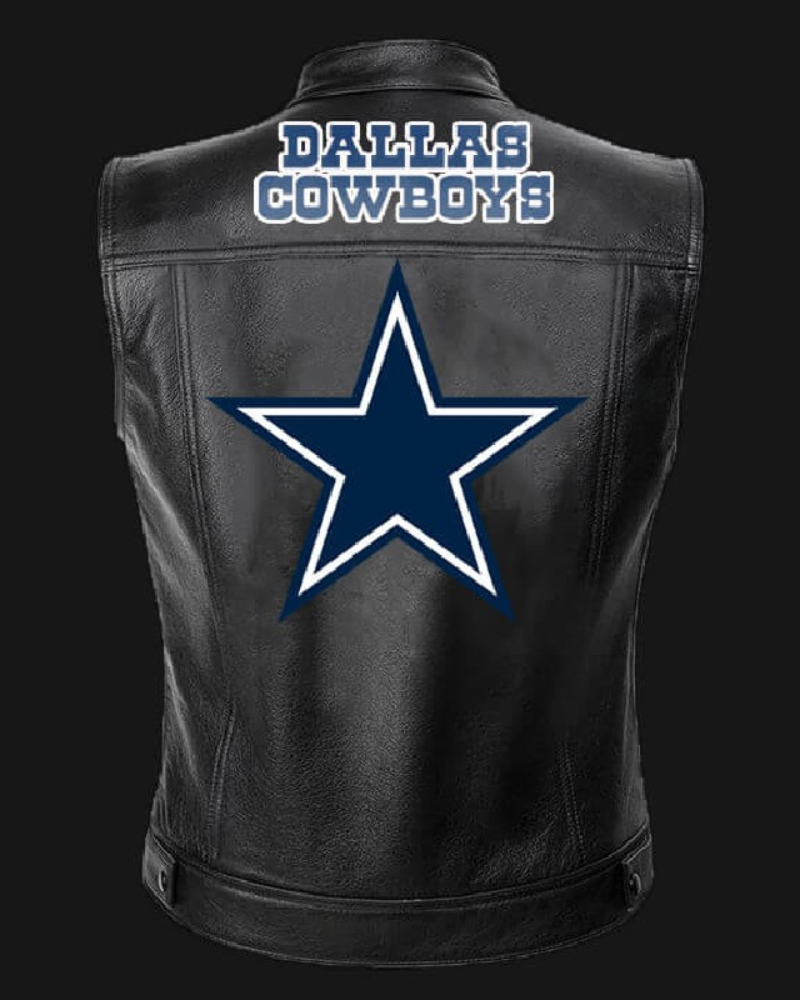 NFL Team Dallas Cowboys Black Leather Vest Super Star Jacket